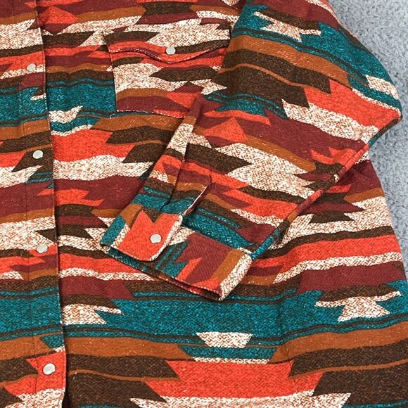 Flannel Jacket Aztec Pearl Snap Womens 3X Green Orange Plus Size Canyon Retreat - Picture 3 of 12